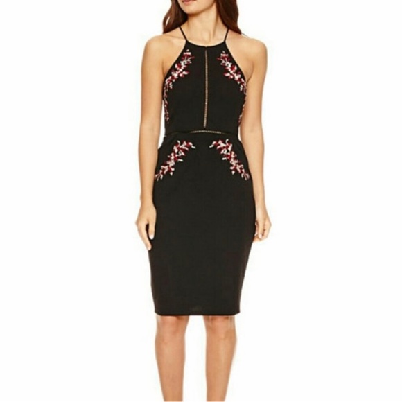 Bisou Bisou Dresses & Skirts - Bisou Bisou Black Floral Embroidered Dress